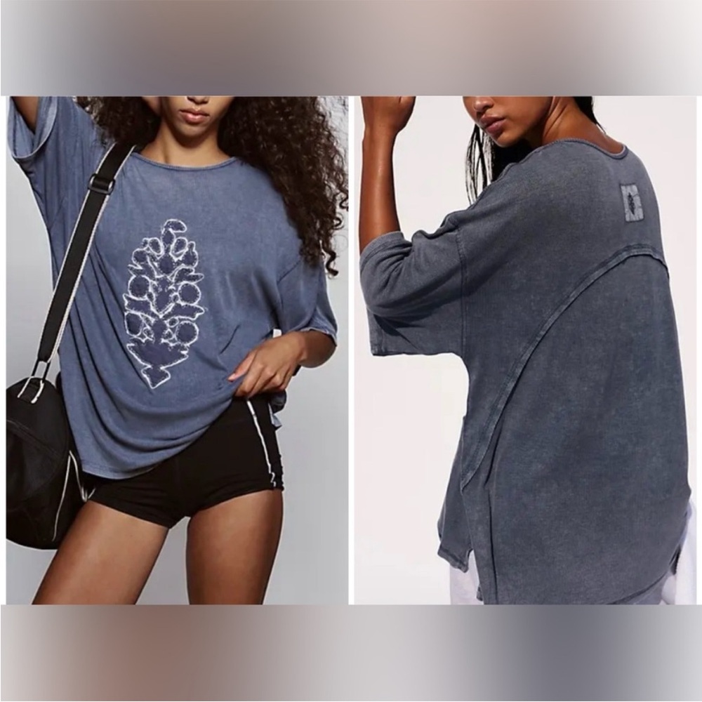 NWOT Free People FP Movement Harmony Tee - blue indigo combo - medium